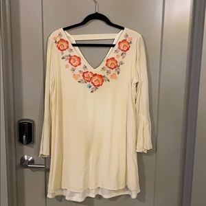 Long Sleeve Dress With Floral Embroidery